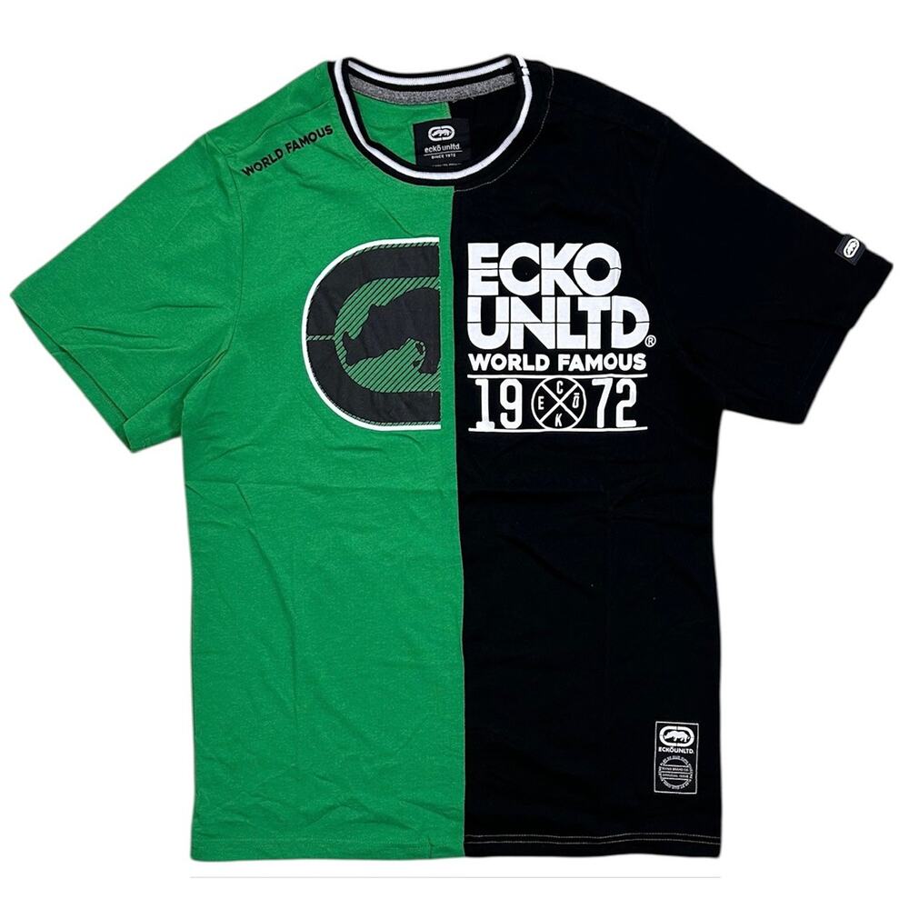 Ecko Unltd Green and Black Split Graphic Logo Tee